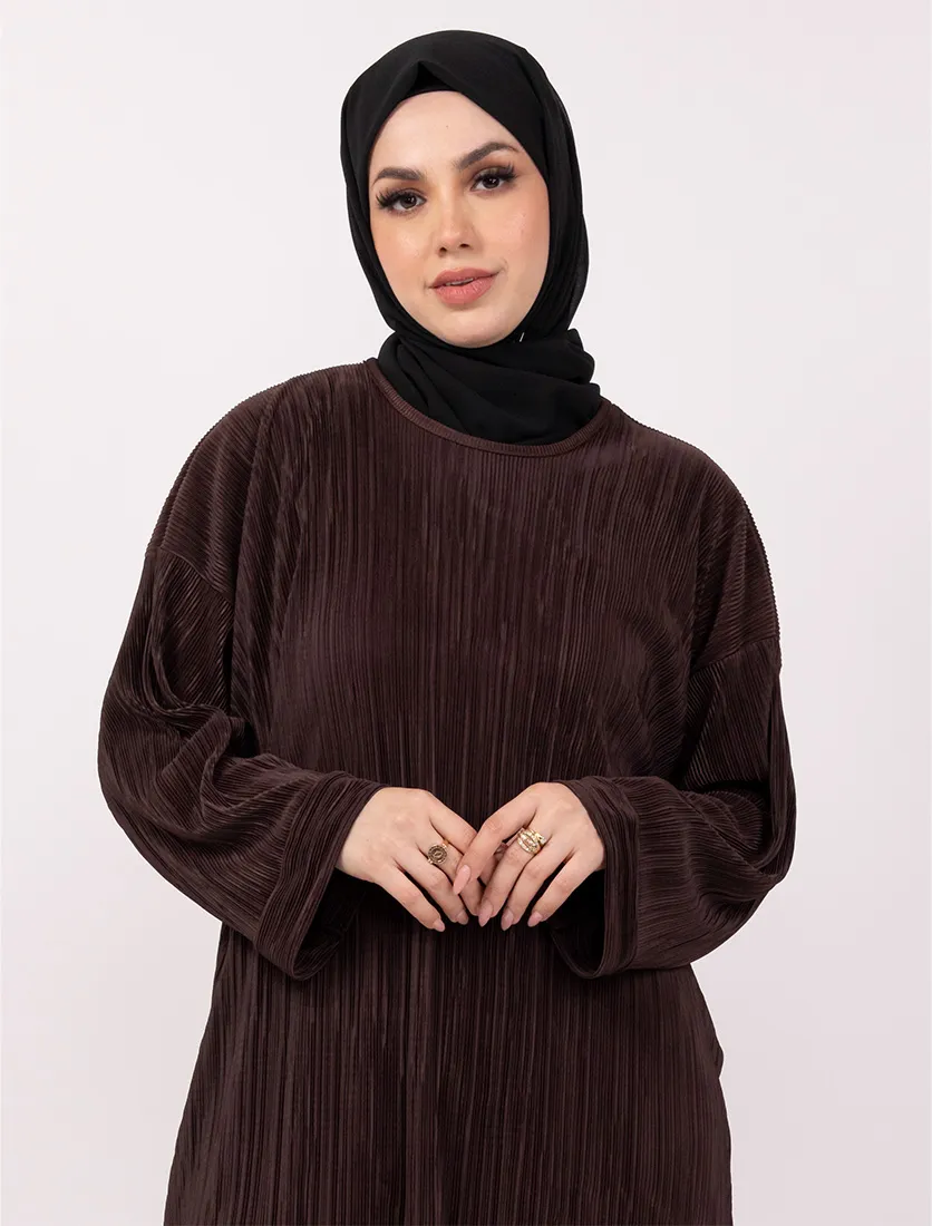 Brown Midi Plisse Co Ord